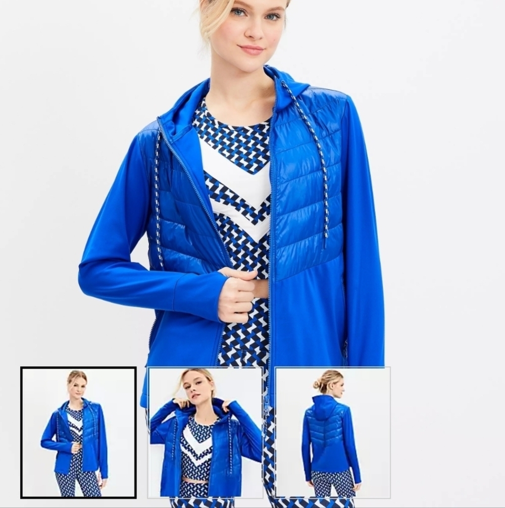 Lou & Grey Chevron Hooded Puffer Jacket Cobalt Blue M - Picture 3 of 13